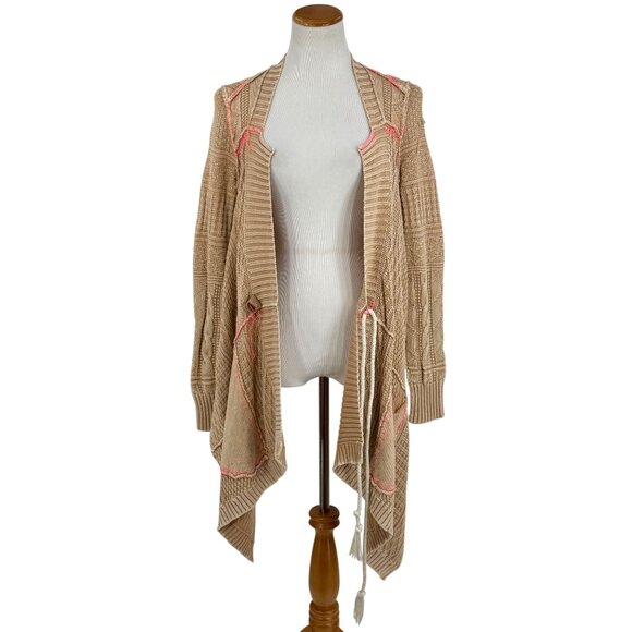 RARE Free People Beige Asymmetrical Waterfall Cardigan | Coastal Boho Grunge S - Picture 2 of 16